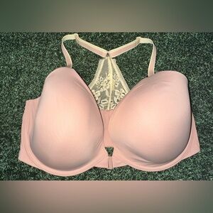 Victoria's Secret TShirt Lightly Lined Demi Front Close Bra Lt Peach Lace 36DDD